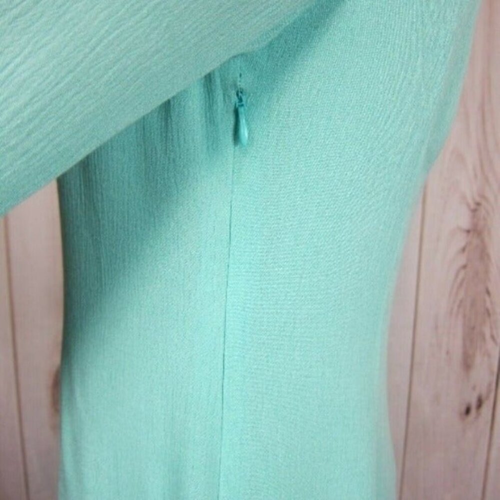 Small A-line Mini Dress Aqua Teal Blue Long Bell Sleeves w/ Lace Scoop Neck NEW - Picture 8 of 12